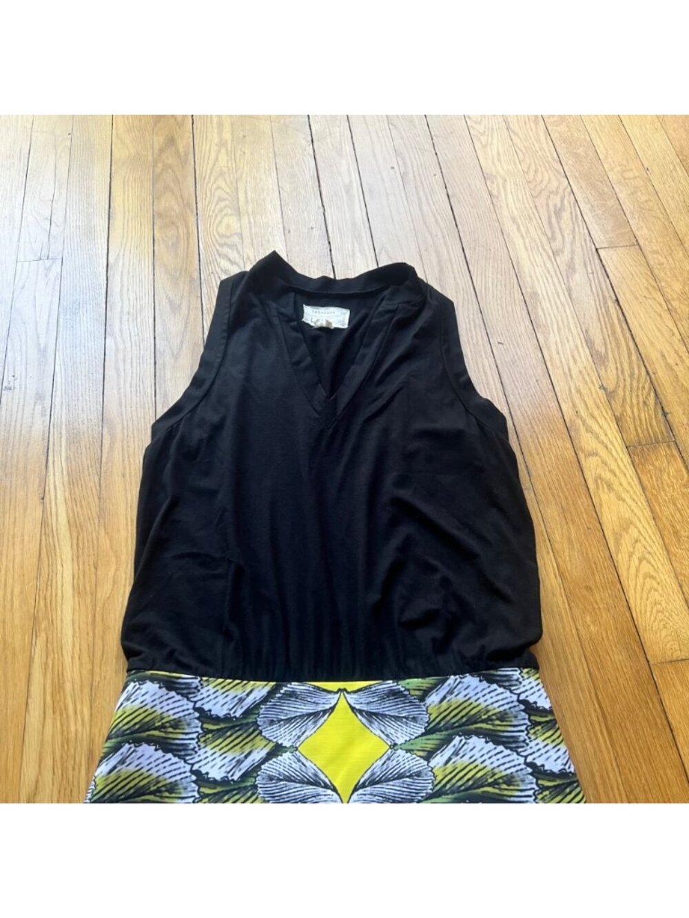ARTELIER Nicole Miller Size 8 Black Yellow White Geometric Blouson Pencil Dress - Picture 4 of 13